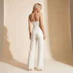 Women Jumpsuit V - Neck Sleeveless Wide Leg Fitted Bodice - Evergreen Outfits - Women Jumpsuit