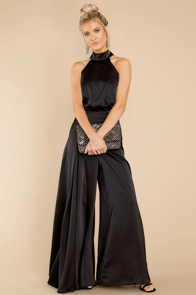 Women Jumpsuit | Wide-Leg Halter Neck with Pleated Front - Evergreen Outfits- Suits