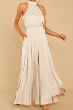 Women Jumpsuit | Wide-Leg Halter Neck with Pleated Front - Evergreen Outfits- Suits