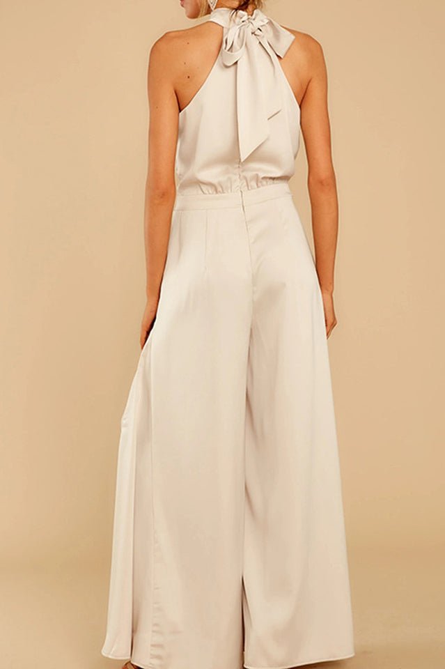 Women Jumpsuit | Wide-Leg Halter Neck with Pleated Front - Evergreen Outfits- Suits