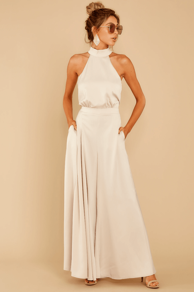 Women Jumpsuit | Wide-Leg Halter Neck with Pleated Front - Evergreen Outfits- Suits
