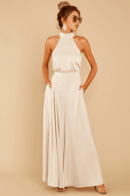 Women Jumpsuit | Wide-Leg Halter Neck with Pleated Front - Evergreen Outfits- Suits