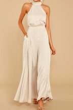 Women Jumpsuit | Wide-Leg Halter Neck with Pleated Front - Evergreen Outfits- Suits