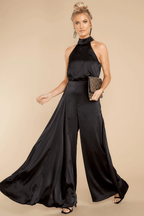 Women Jumpsuit | Wide-Leg Halter Neck with Pleated Front - Evergreen Outfits- Suits