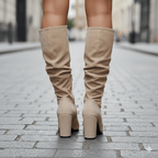 Women Knee High Boots Pull On Pointed Toe Block Heel - Evergreen Outfits - Women Boots