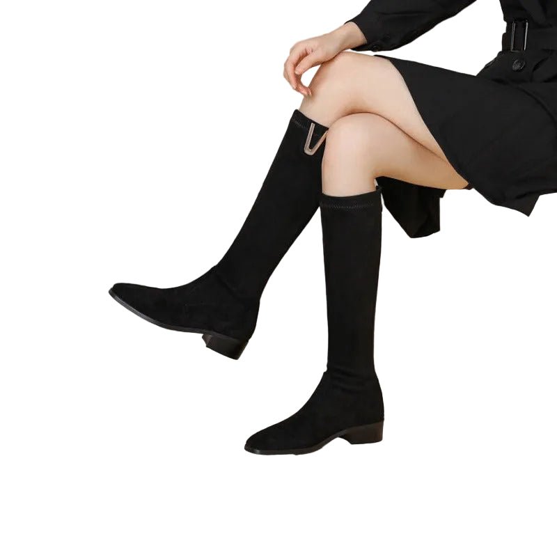 Women Knee High Boots Standard Fit Low Block Heel - Evergreen Outfits - Women Boots