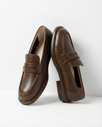 Women Loafers | Chunky Lug Sole with Low Block Heel - Evergreen Outfits- Loafers