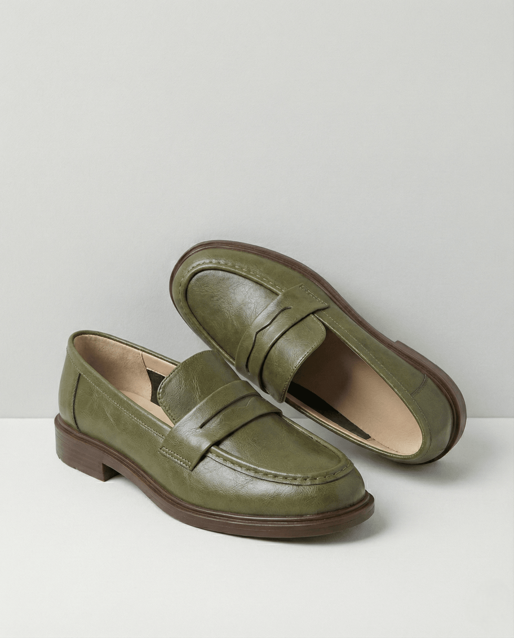 Women Loafers | Chunky Lug Sole with Low Block Heel - Evergreen Outfits- Loafers