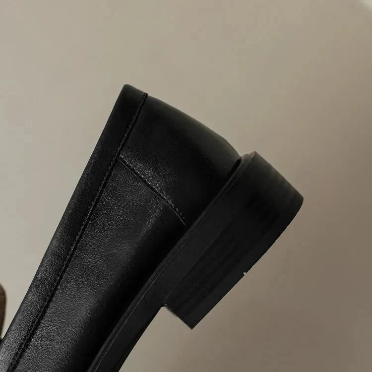 Women Loafers | Chunky Lug Sole with Low Block Heel - Evergreen Outfits- Loafers