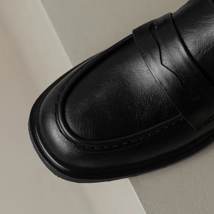 Women Loafers | Chunky Lug Sole with Low Block Heel - Evergreen Outfits- Loafers