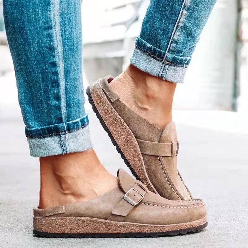 Women Loafers Slip On Closure Buckle Detail Design - Evergreen Outfits - Women Loafers