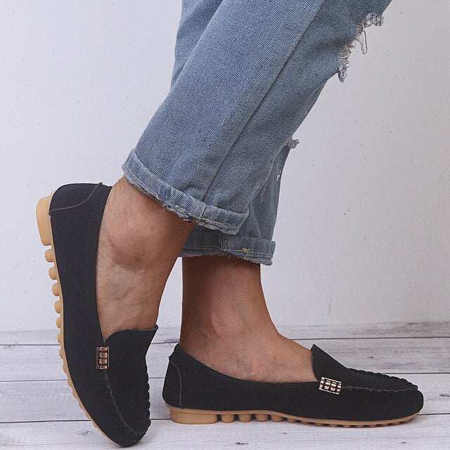 Women Loafers Slip On Closure Flat Sole Construction - Evergreen Outfits - Women Loafers