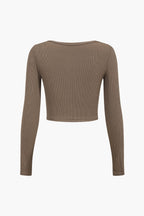 Women Long Sleeve Top Asymmetrical Cut Button Closure - Evergreen Outfits - Women Top