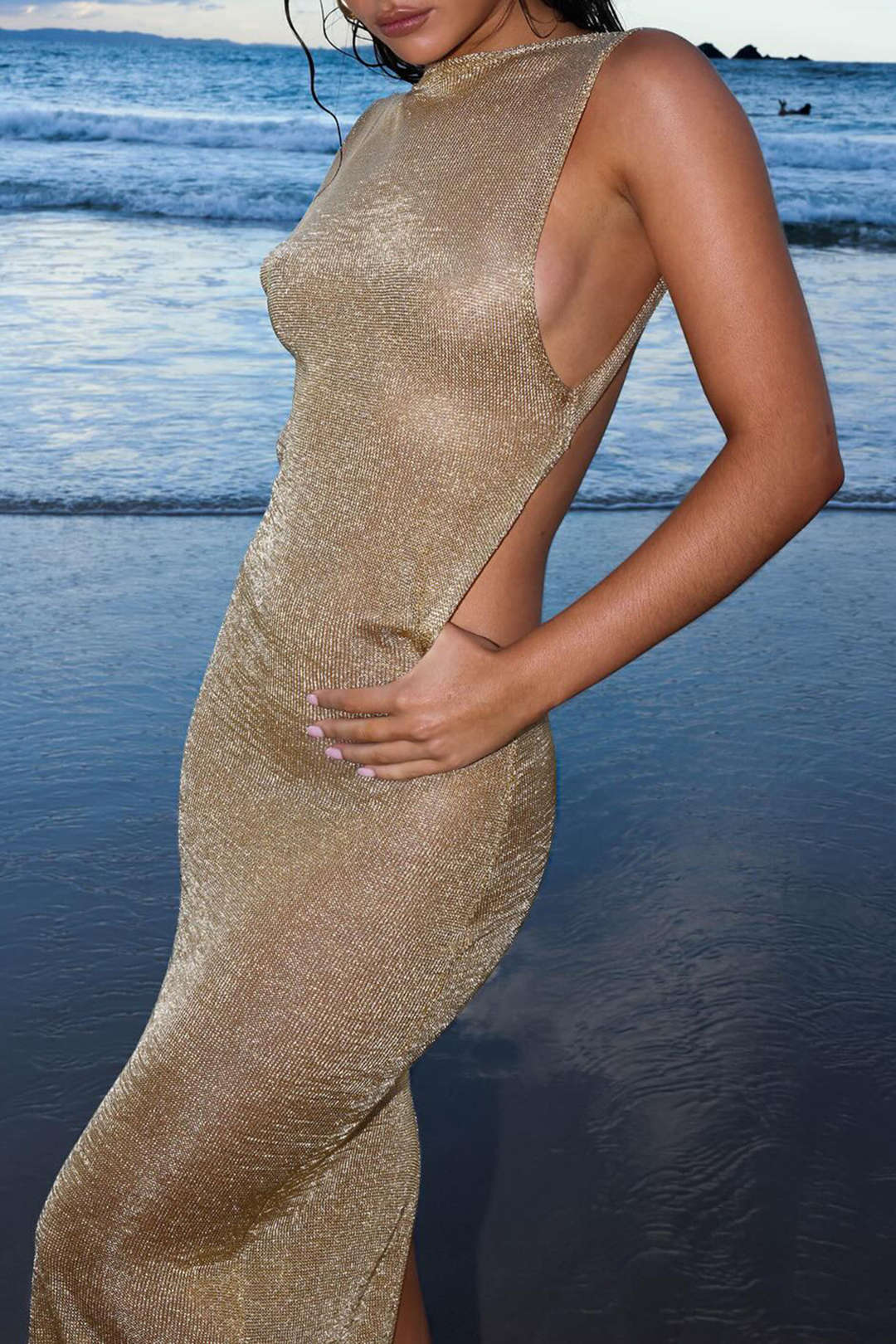 Women Maxi Dress Backless Side Cut - Out Fitted Design - Evergreen Outfits - Women Maxi Dress
