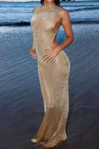Women Maxi Dress Backless Side Cut - Out Fitted Design - Evergreen Outfits - Women Maxi Dress