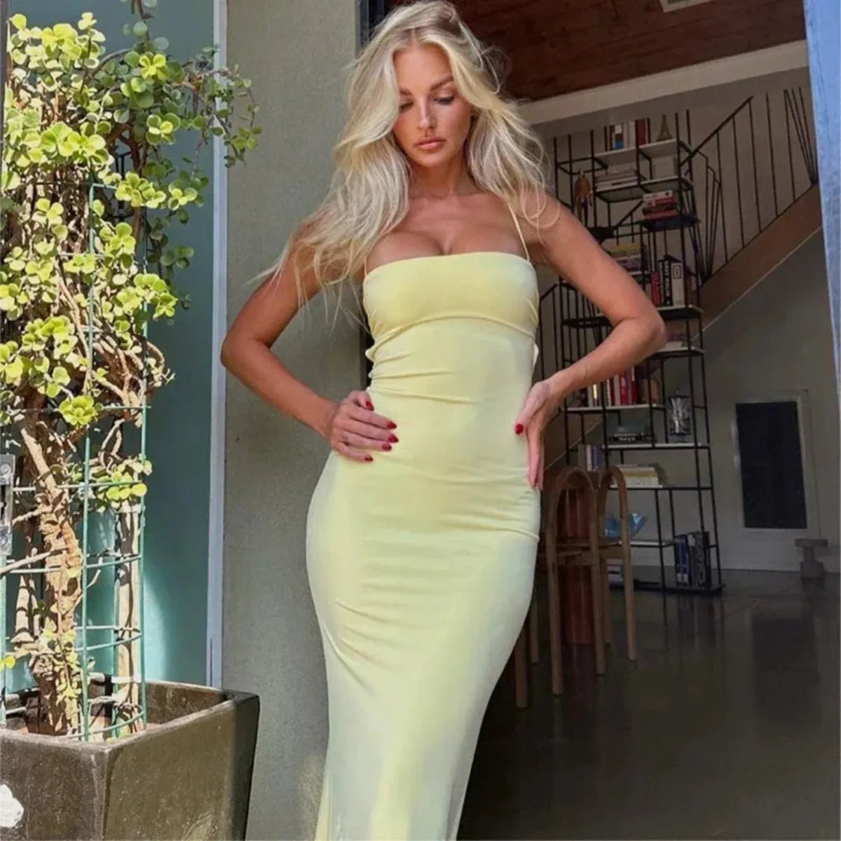 Women Maxi Dress Bodycon Backless Sleeveless Strappy - Evergreen Outfits - Women Maxi Dress