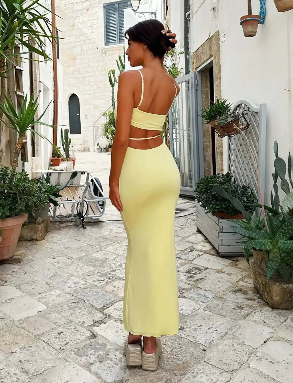 Women Maxi Dress Bodycon Backless Sleeveless Strappy - Evergreen Outfits - Women Maxi Dress