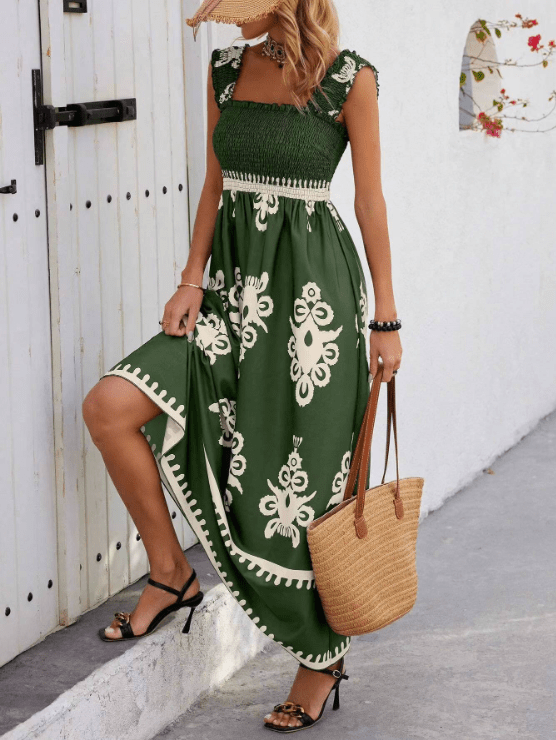 Women Maxi Dress Bohemian Summer Flowy Relaxed Fit - Evergreen Outfits - Women Maxi Dress