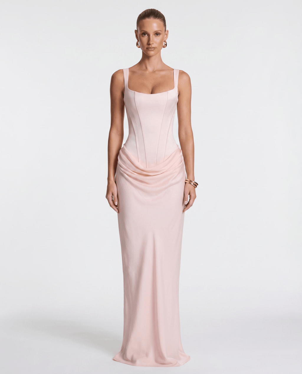 Women Maxi Dress Corset Draped Hip Sleeveless Design - Evergreen Outfits - Women Maxi Dress