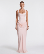 Women Maxi Dress Corset Draped Hip Sleeveless Design - Evergreen Outfits - Women Maxi Dress
