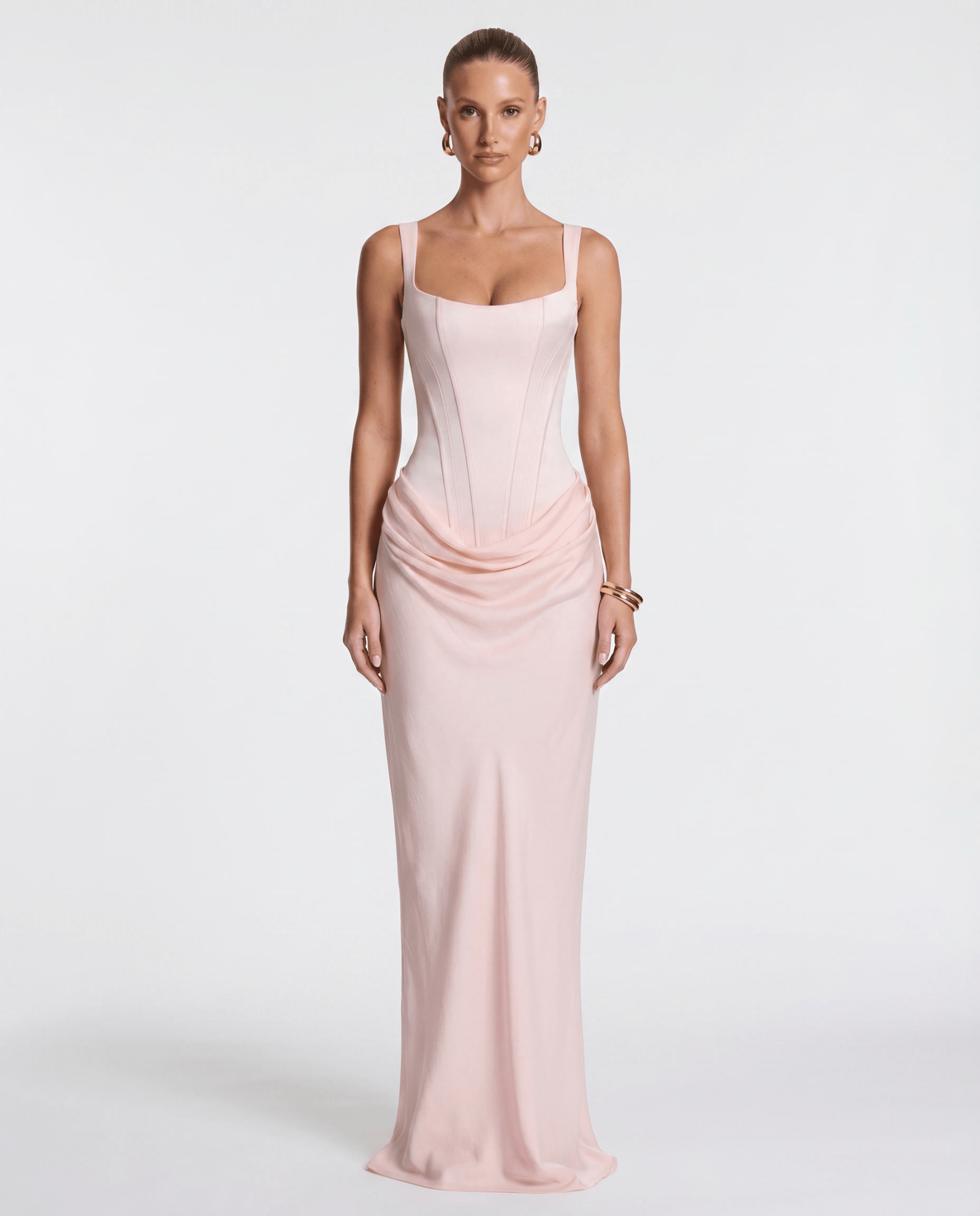 Women Maxi Dress Corset Draped Hip Sleeveless Design - Evergreen Outfits - Women Maxi Dress