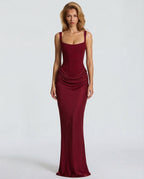 Women Maxi Dress Corset Draped Hip Sleeveless Design - Evergreen Outfits - Women Maxi Dress