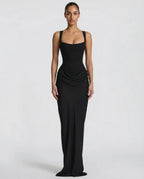 Women Maxi Dress Corset Draped Hip Sleeveless Design - Evergreen Outfits - Women Maxi Dress