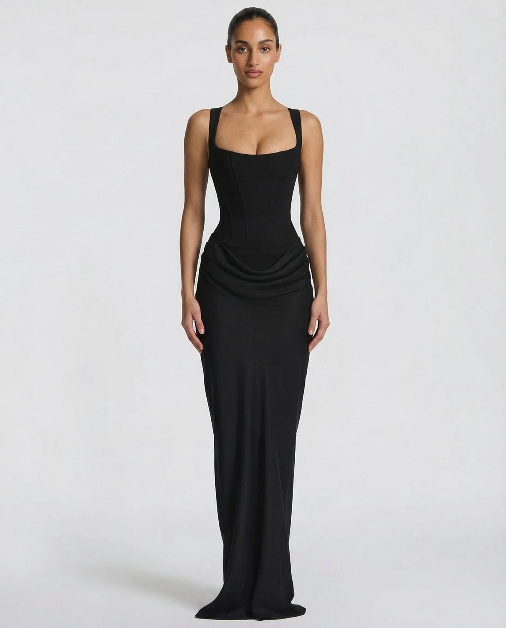 Women Maxi Dress Corset Draped Hip Sleeveless Design - Evergreen Outfits - Women Maxi Dress