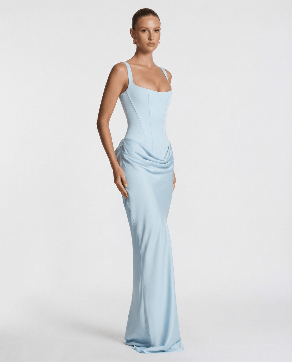 Women Maxi Dress Corset Draped Hip Sleeveless Design - Evergreen Outfits - Women Maxi Dress