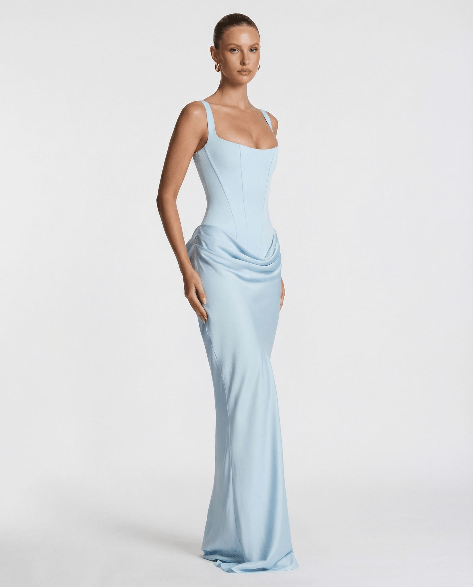 Women Maxi Dress Corset Draped Hip Sleeveless Design - Evergreen Outfits - Women Maxi Dress