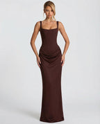 Women Maxi Dress Corset Draped Hip Sleeveless Design - Evergreen Outfits - Women Maxi Dress