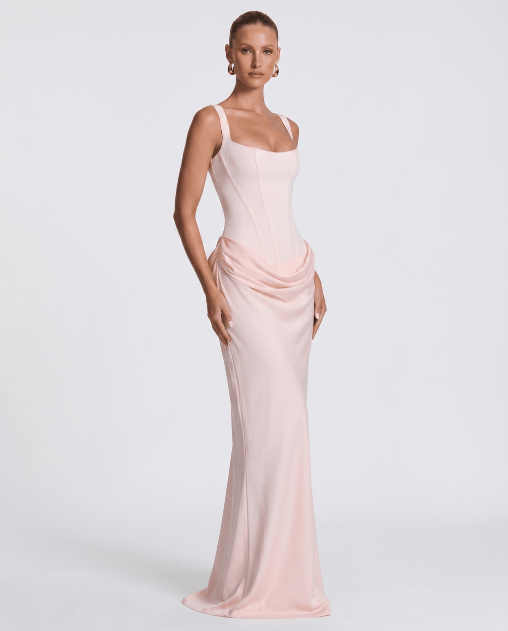 Women Maxi Dress Corset Draped Hip Sleeveless Design - Evergreen Outfits - Women Maxi Dress