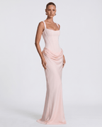 Women Maxi Dress Corset Draped Hip Sleeveless Design - Evergreen Outfits - Women Maxi Dress