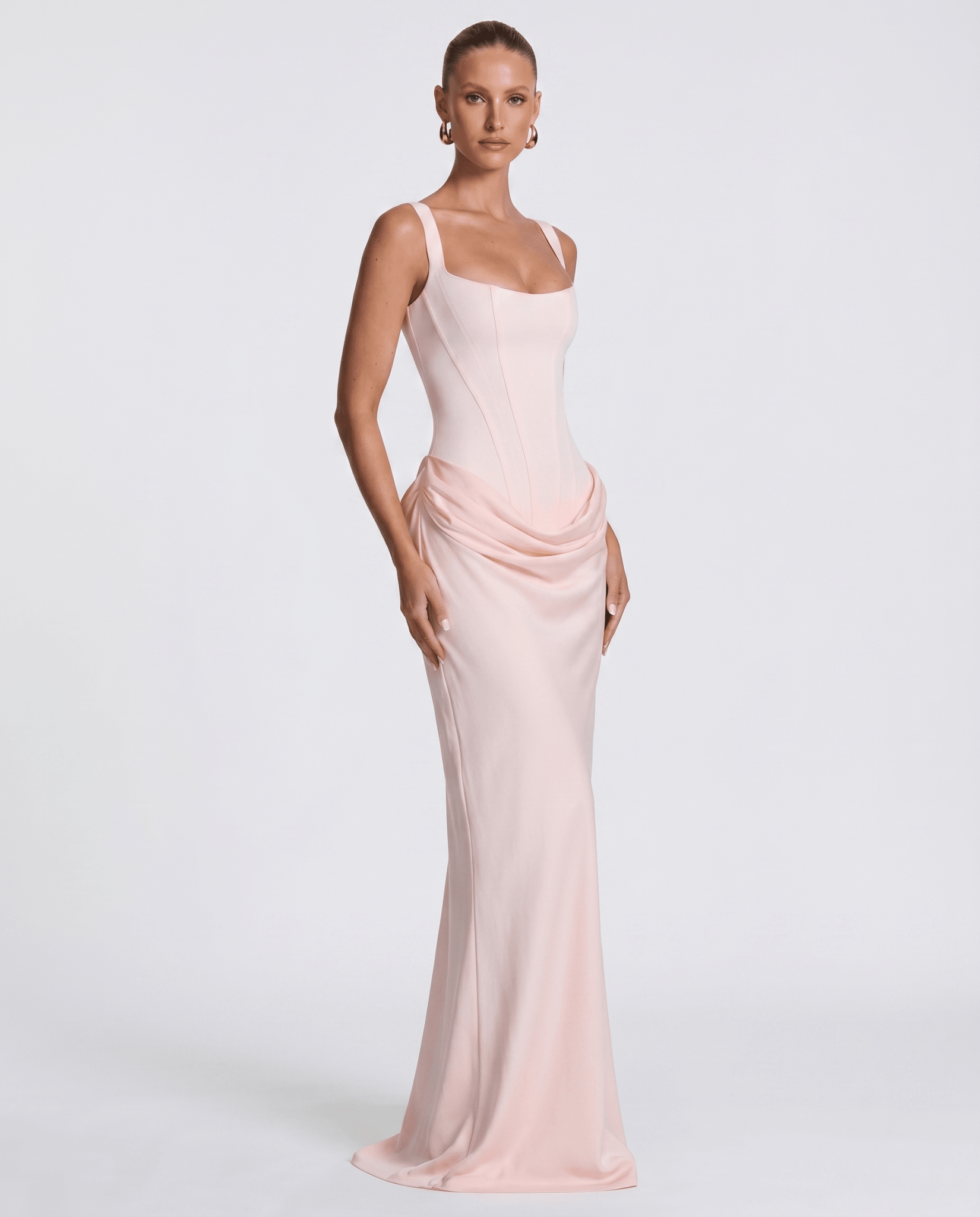 Women Maxi Dress Corset Draped Hip Sleeveless Design - Evergreen Outfits - Women Maxi Dress