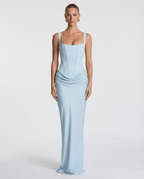 Women Maxi Dress Corset Draped Hip Sleeveless Design - Evergreen Outfits - Women Maxi Dress