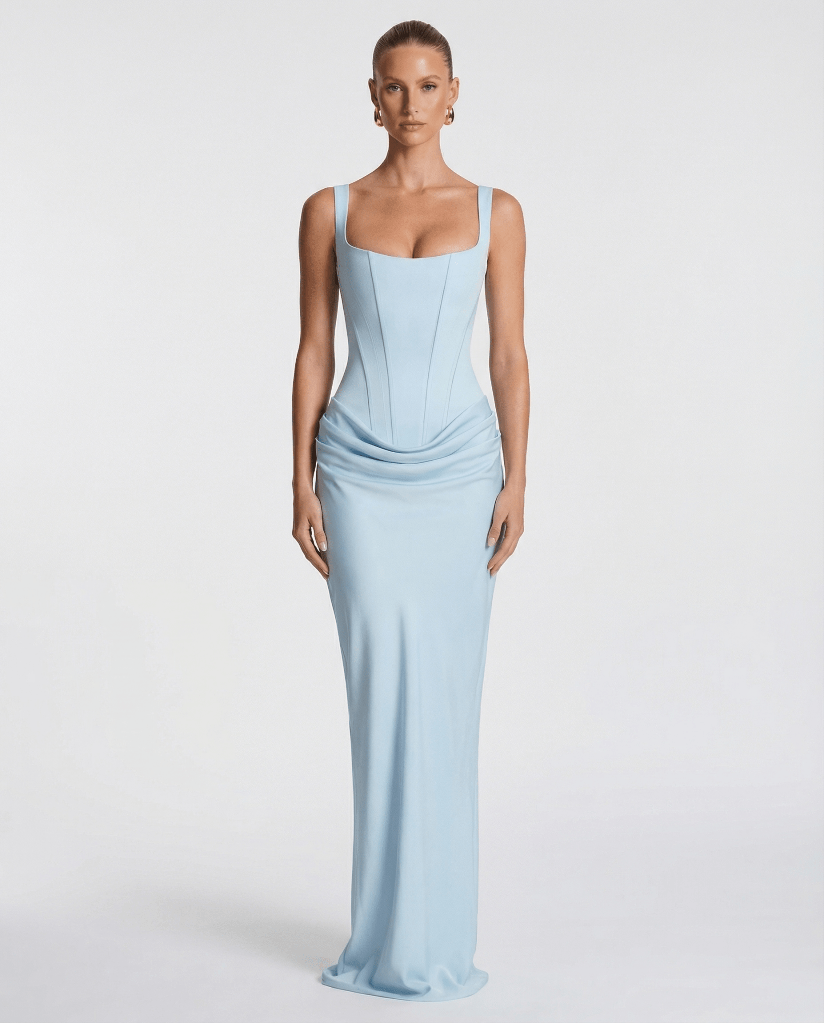 Women Maxi Dress Corset Draped Hip Sleeveless Design - Evergreen Outfits - Women Maxi Dress