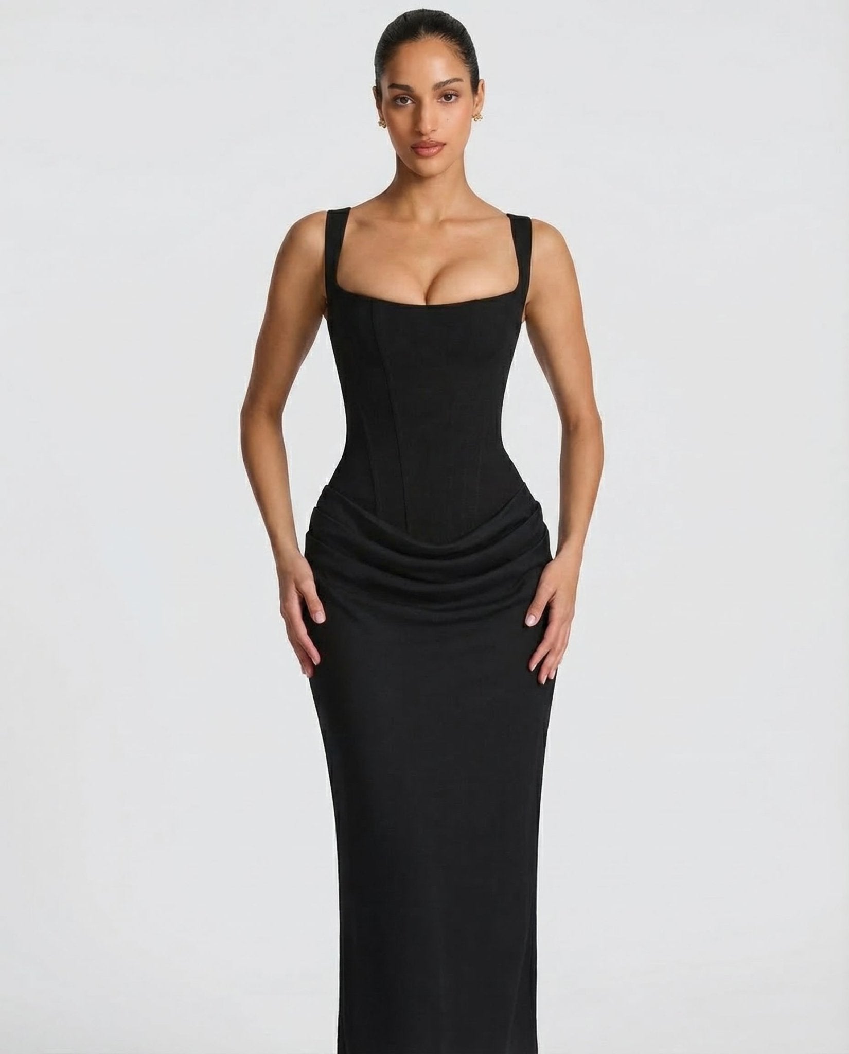 Women Maxi Dress Corset Draped Hip Sleeveless Design - Evergreen Outfits - Women Maxi Dress