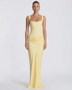 Women Maxi Dress Corset Draped Hip Sleeveless Design - Evergreen Outfits - Women Maxi Dress
