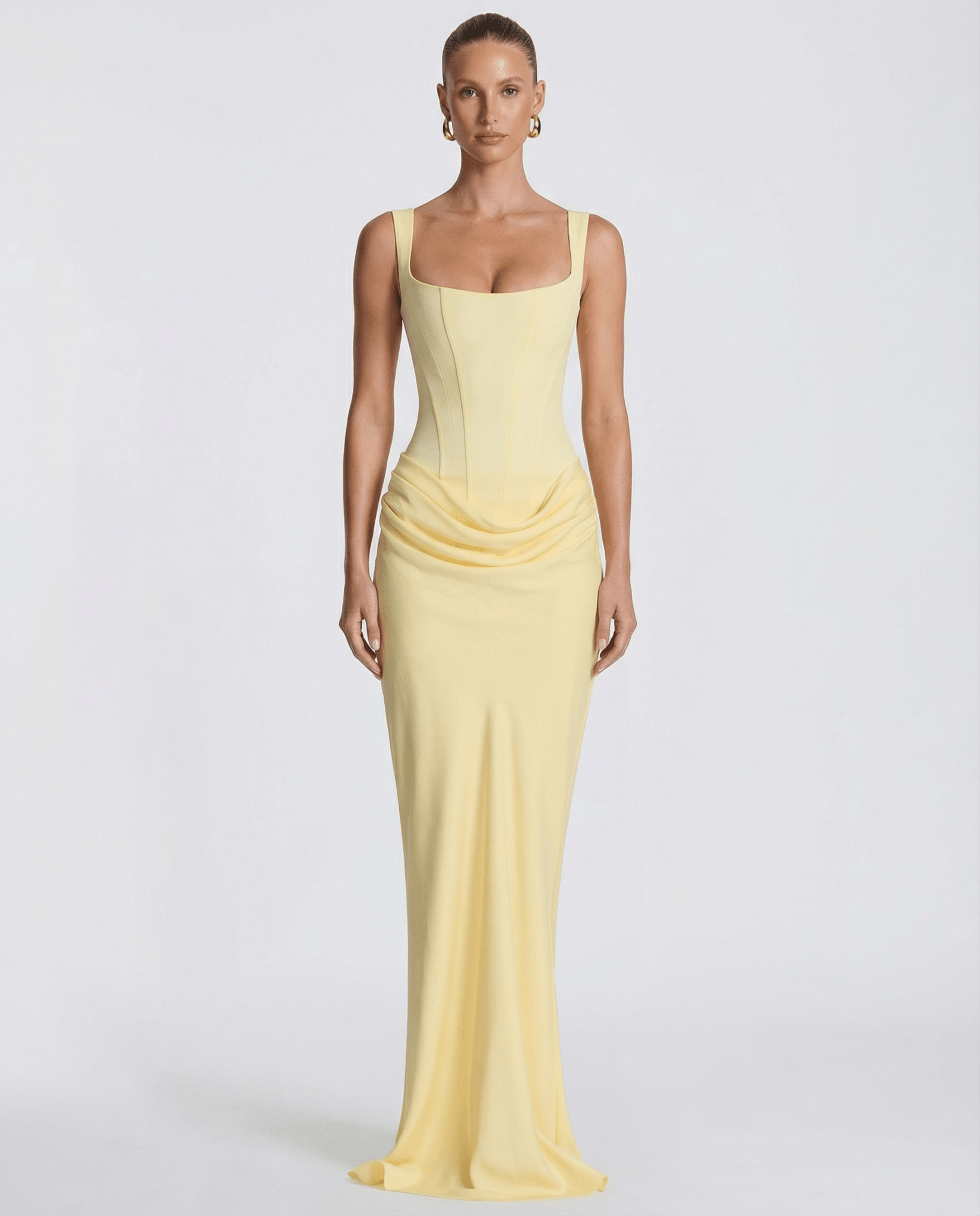 Women Maxi Dress Corset Draped Hip Sleeveless Design - Evergreen Outfits - Women Maxi Dress