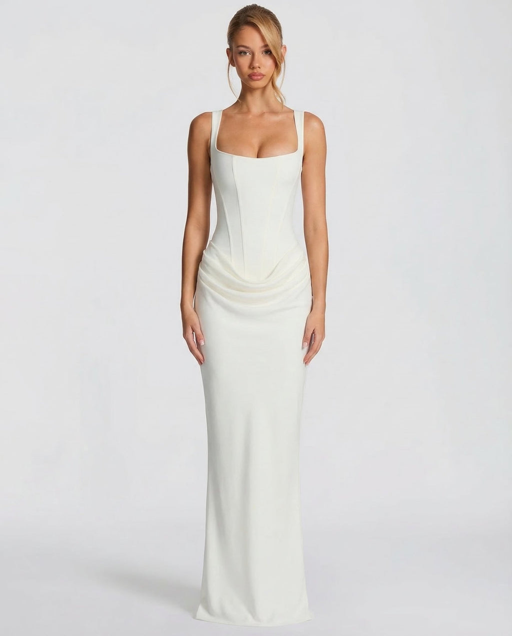 Women Maxi Dress Corset Draped Hip Sleeveless Design - Evergreen Outfits - Women Maxi Dress