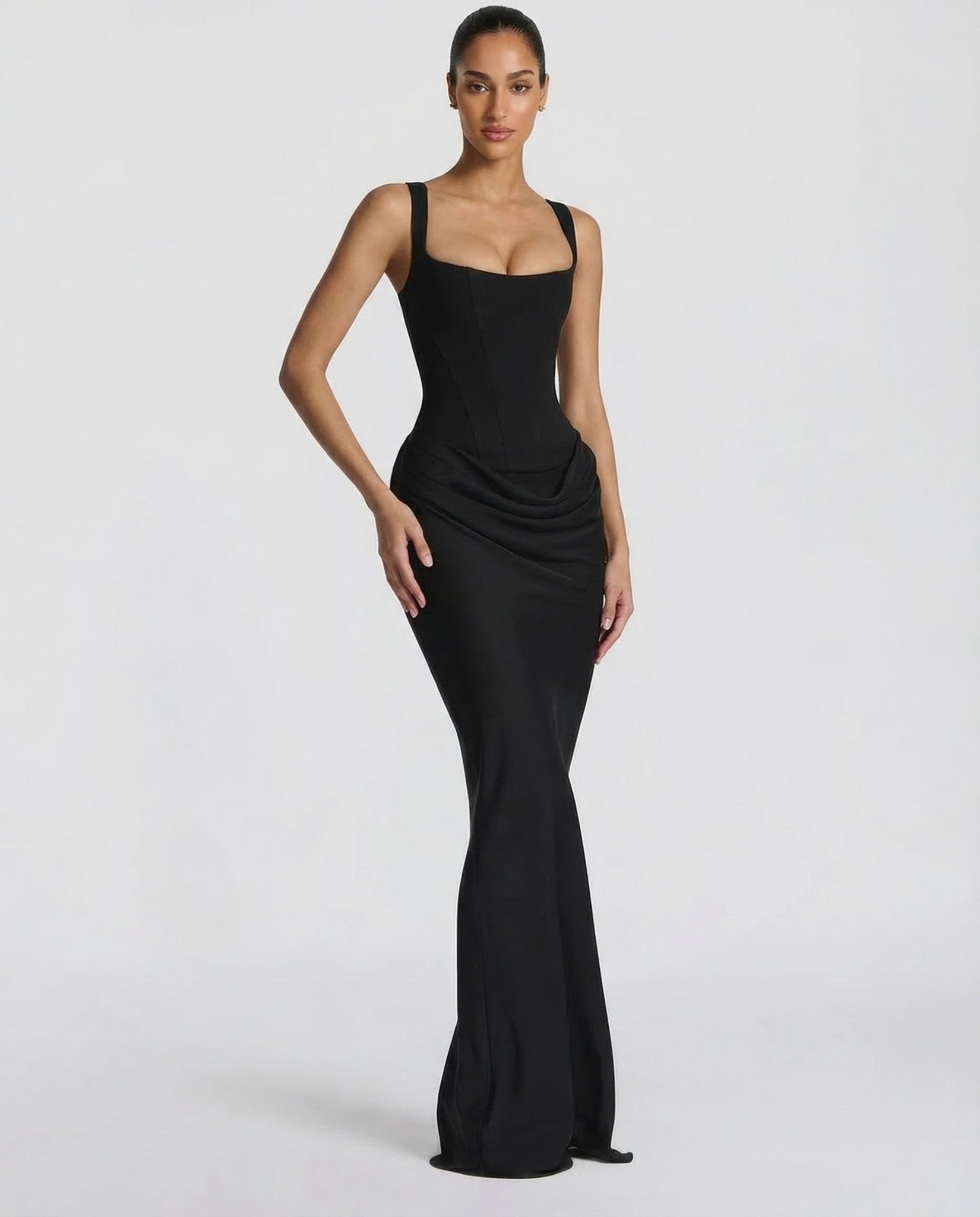 Women Maxi Dress Corset Draped Hip Sleeveless Design - Evergreen Outfits - Women Maxi Dress