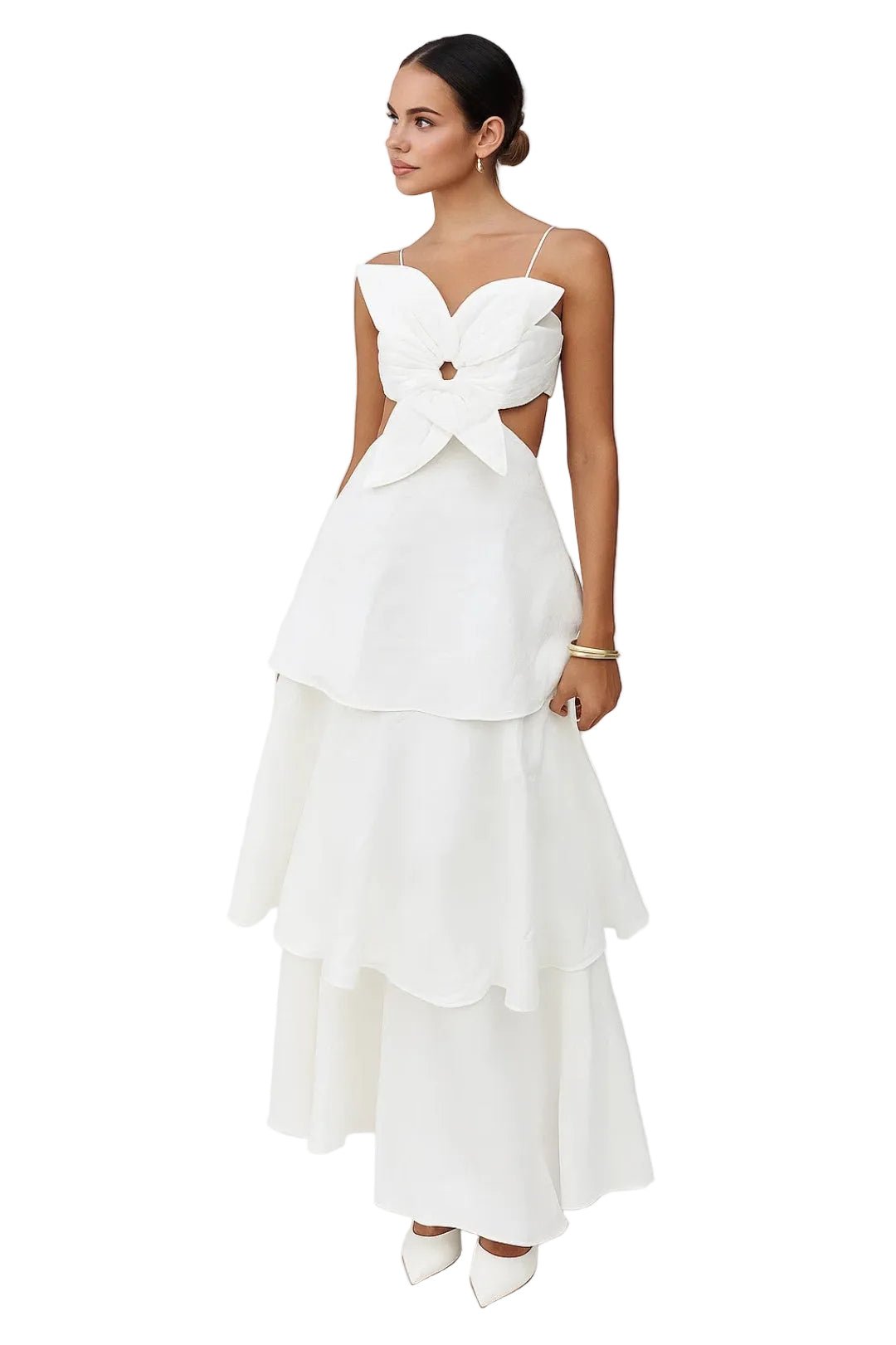 Women Maxi Dress Cut-Out Layered Sleeveless Elegant Style - Evergreen Outfits- Women Maxi Dress