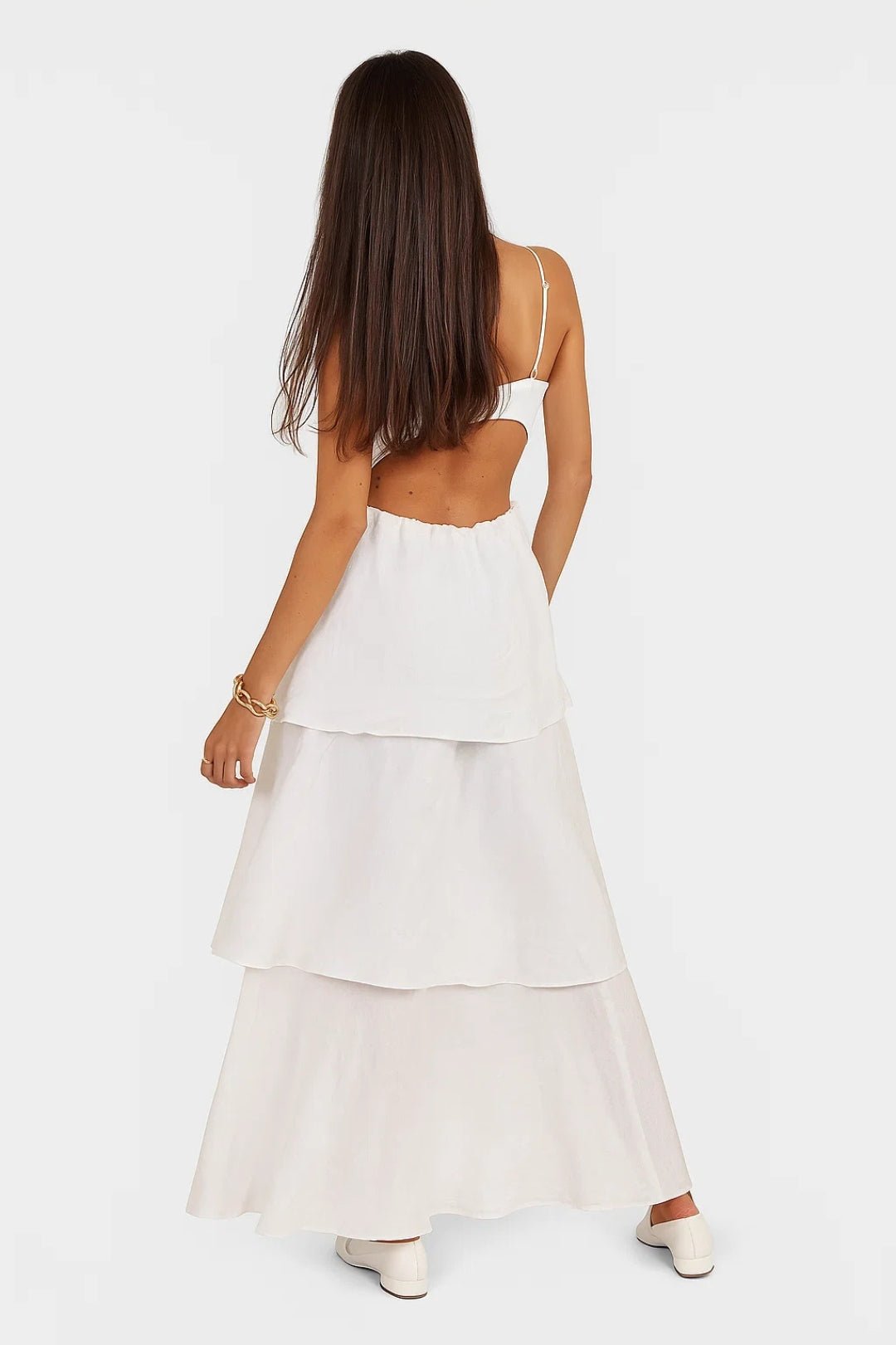 Women Maxi Dress Cut-Out Layered Sleeveless Elegant Style - Evergreen Outfits- Women Maxi Dress