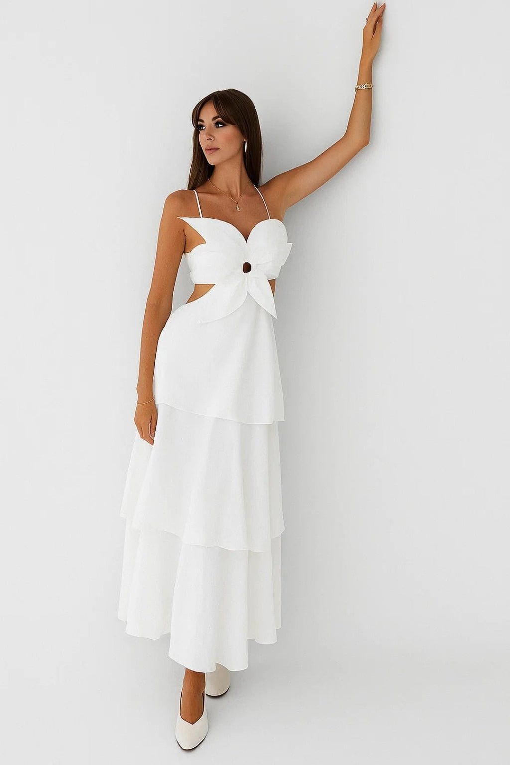 Women Maxi Dress Cut-Out Layered Sleeveless Elegant Style - Evergreen Outfits- Women Maxi Dress