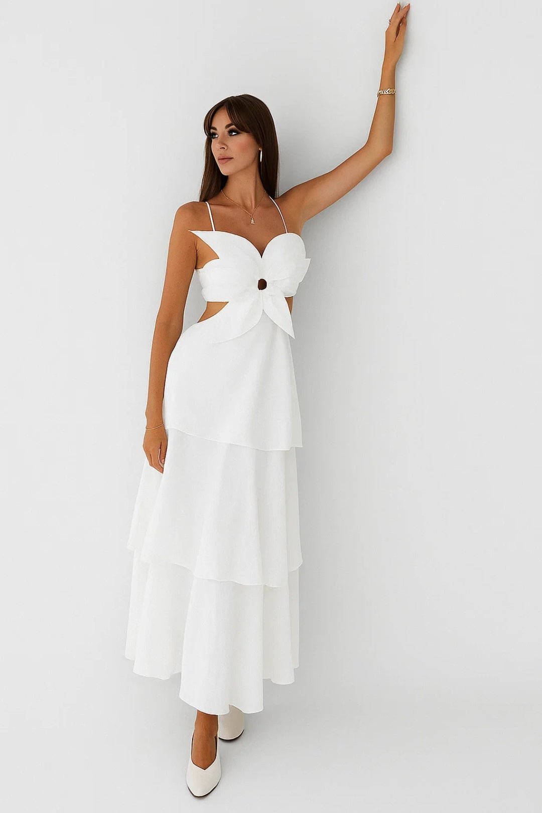 Women Maxi Dress Cut-Out Layered Sleeveless Elegant Style - Evergreen Outfits- Women Maxi Dress