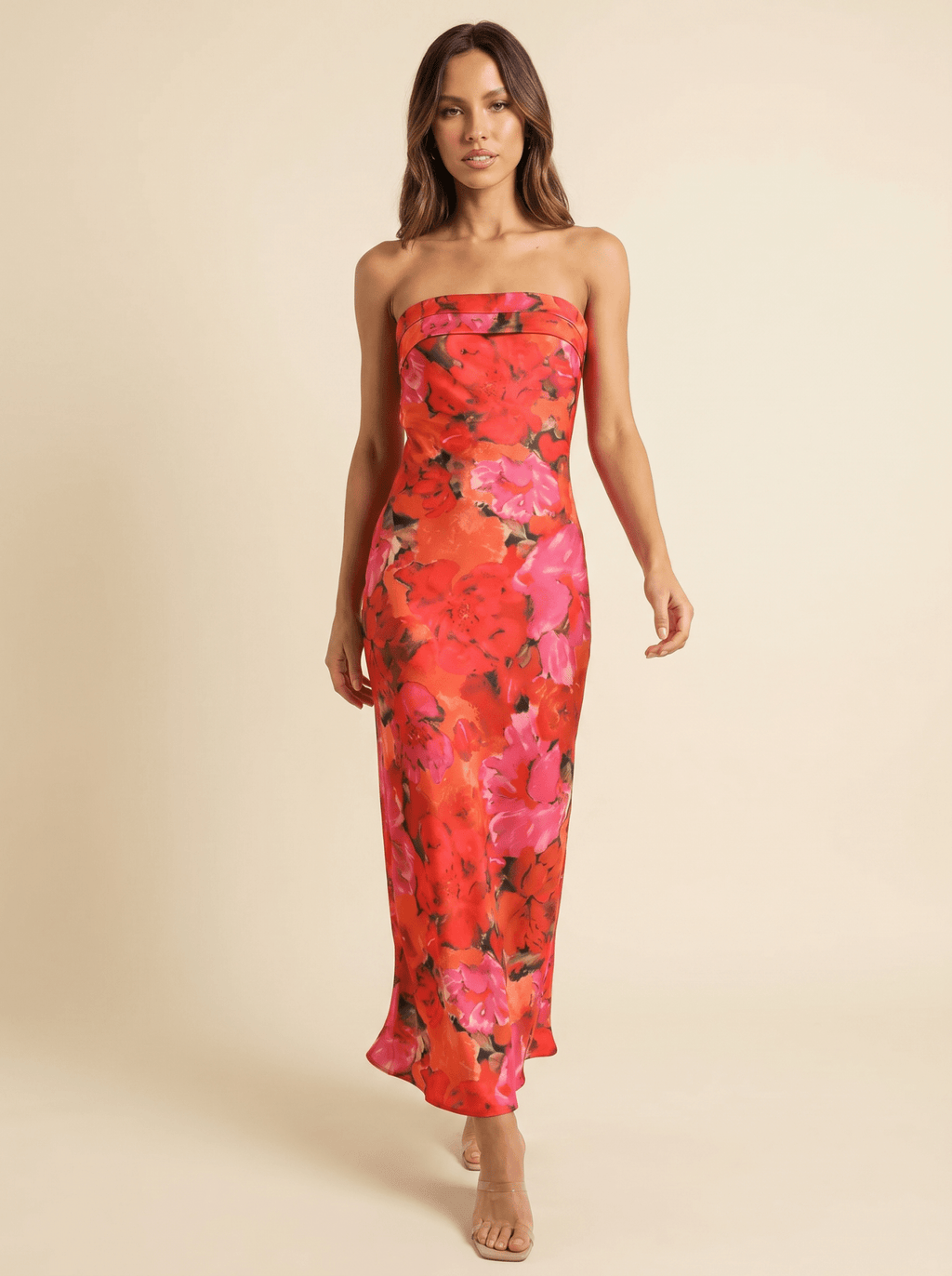 Women Maxi Dress Floral Bandeau Sleeveless Printed Style - Evergreen Outfits - Women Maxi Dress