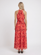 Women Maxi Dress Floral Print Halter Sleeveless Cutout - Evergreen Outfits - Women Maxi Dress