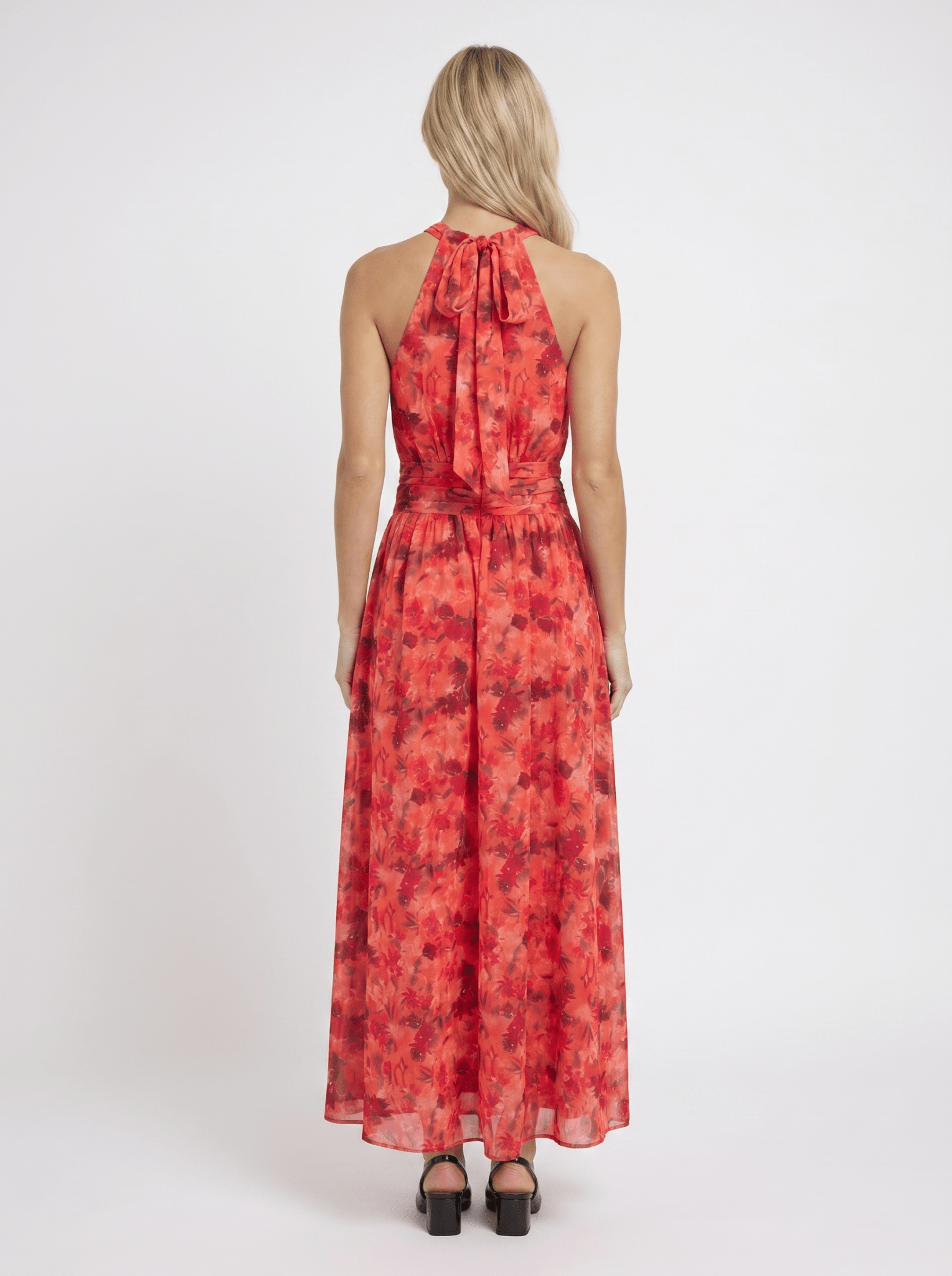 Women Maxi Dress Floral Print Halter Sleeveless Cutout - Evergreen Outfits - Women Maxi Dress