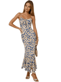 Women Maxi Dress Floral Print Ruched Spaghetti Strap - Evergreen Outfits - Women Maxi Dress