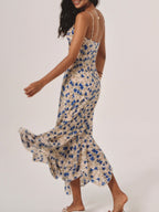 Women Maxi Dress Floral Print Ruched Spaghetti Strap - Evergreen Outfits - Women Maxi Dress